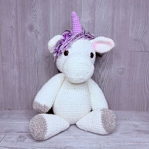 Hand made crochet unicorn plus 24 in rainbow pastel hair plush stuffed doll toy